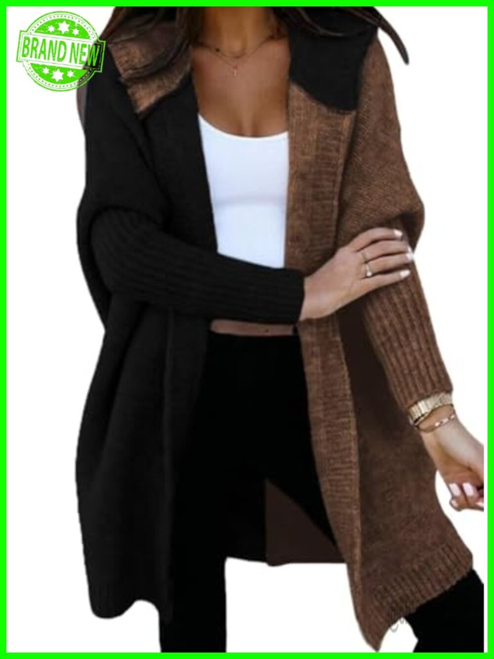 Women Hooded Knit Cardigan Open Front Long Sleeve Sweater